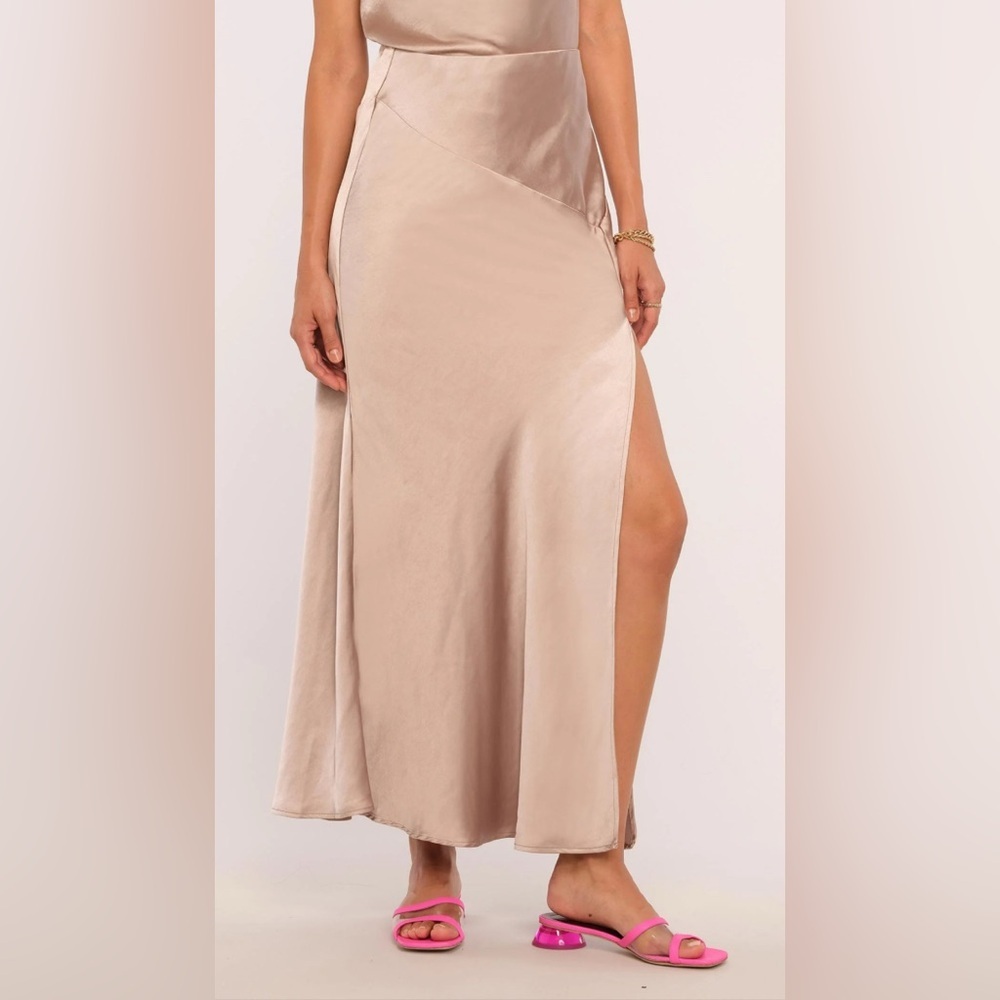 Heartloom Satin Beige Maxi Skirt